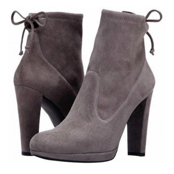 NWOT-Stuart Weitzman Plat Glove Suede Ankle Bootie - Gray - Picture 1 of 12